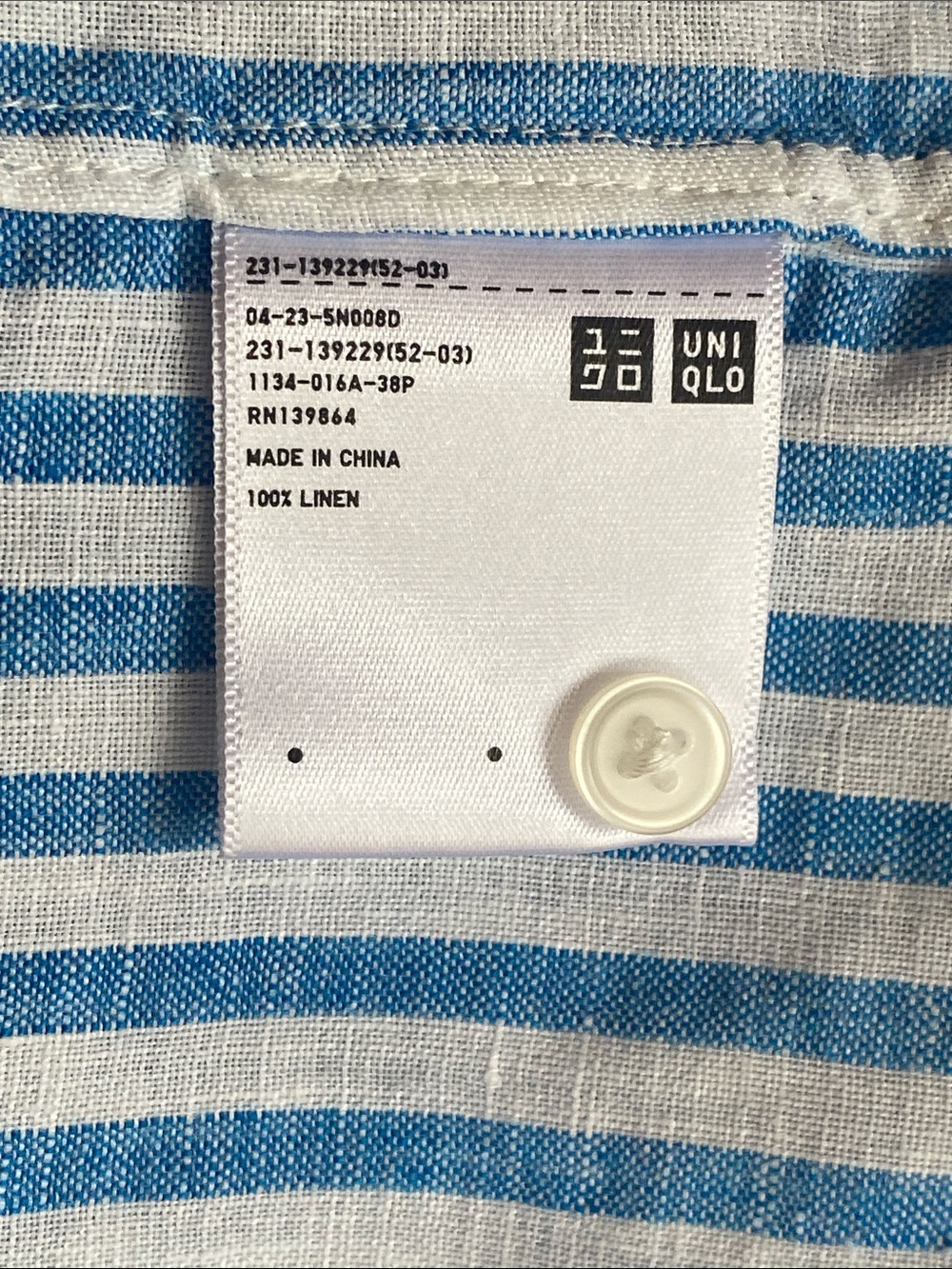 Uniqlo Linen Blue and White Vertical Stripe Dress Shirt - Picture 5 of 6
